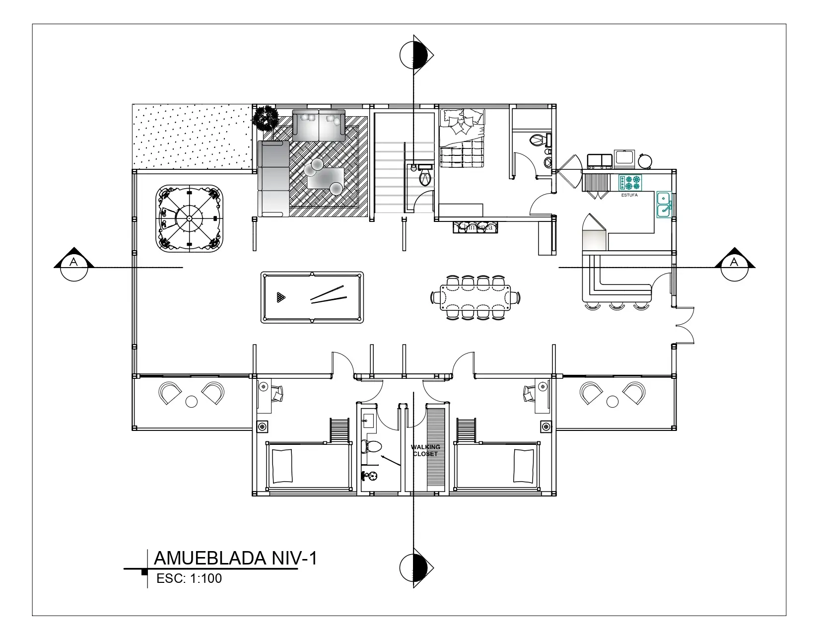 Diseño de villa para construir en la montaña 18×13 – Casa Kaiser Nivel 1