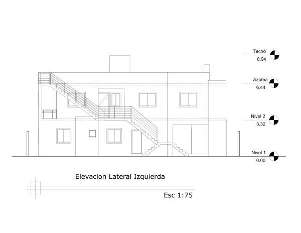 Planos de Casa de dos niveles multifamiliar 12×16 metros ELEVACION