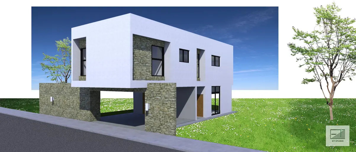 Planos de Casa UNIFAMILIAR de 2 niveles 130m2 15×8 ISOMETRICA