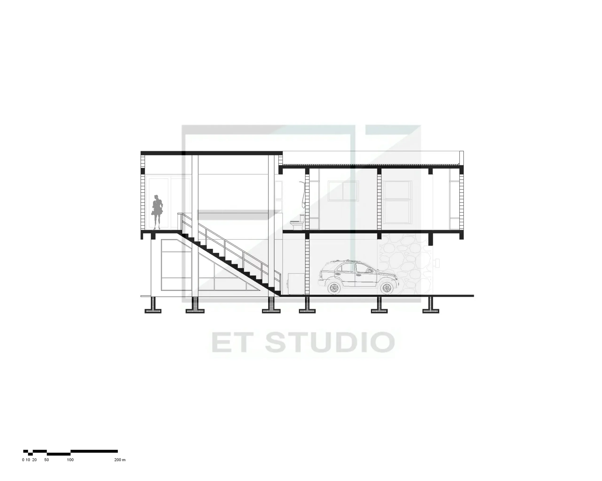 Planos de Casa UNIFAMILIAR de 2 niveles 130m2 15×8 SECCIONES