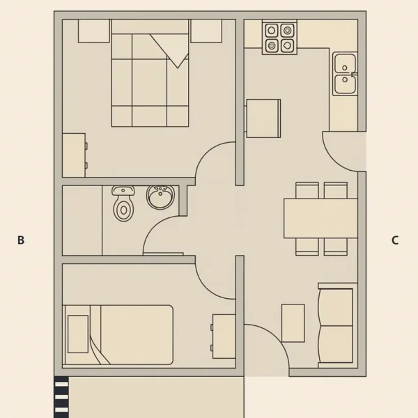 Planos de casa economica 6x6 de un nivel