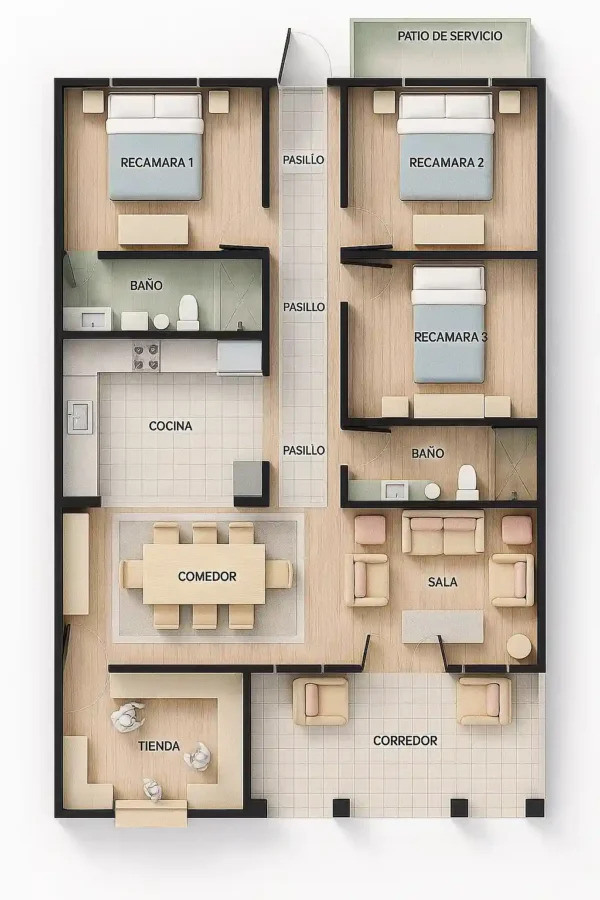 Planos casa de campo sencilla de un piso 10 x 15 PLANTA