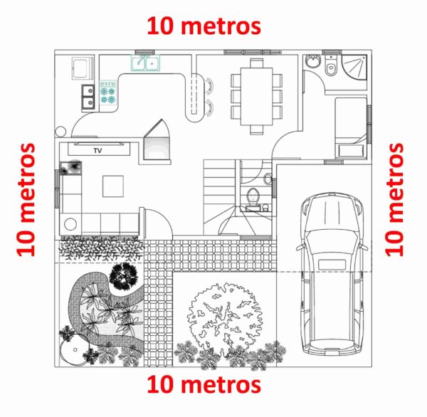 Planos de casa 10x10 Primer nivel (A)