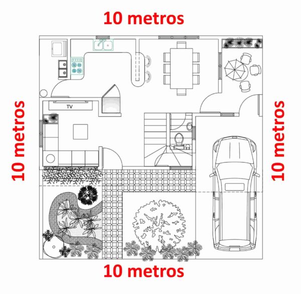 Planos de casa 10x10 Primer nivel (B)
