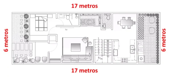 Primer nivel casa medianera 6x17 dos niveles